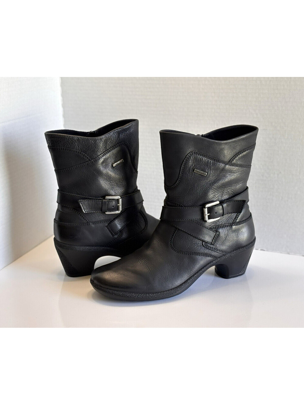 Romika TopDryTex Boots Womens Size 8.5 Black Leather Ankle Buckle Comfort Heeled